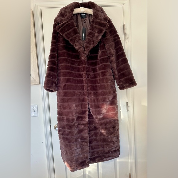 NWT Fashion Nova Vivienne Faux Fur Trench Maxi Coat Chocolate Brown Luxe - Picture 9 of 17